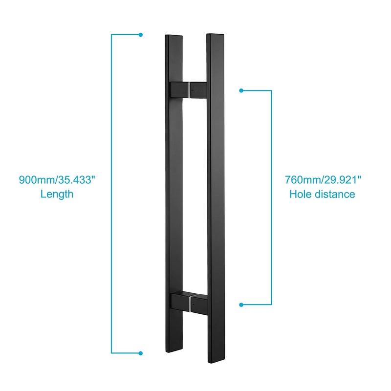 TOGU TG-6018 مقبض باب دفع وسحب من الفولاذ المقاوم للصدأ التجاري الثقيل 36 بوصة -304 مع دعامات صلبة، مقبض باب حظيرة، مقابض زجاجية، تشطيب أسود غير لامع - Image 2